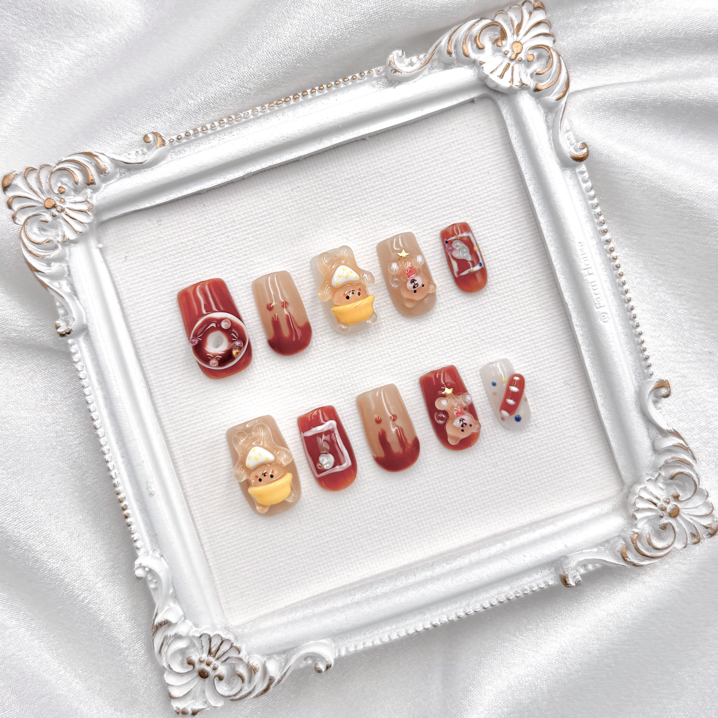 Donut Bear Handmade Long Square Press-On Nails
